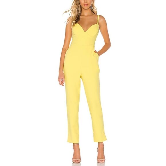 BCBGMAXAZRIA Lng Plunging Cut Out Tailored Jumpsuit in Aurora Yellow - Picture 1 of 14